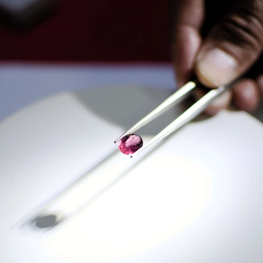 A master gem cutter facets an aquamarine at a wooden lapidary bench in the Kathmandu workshop.